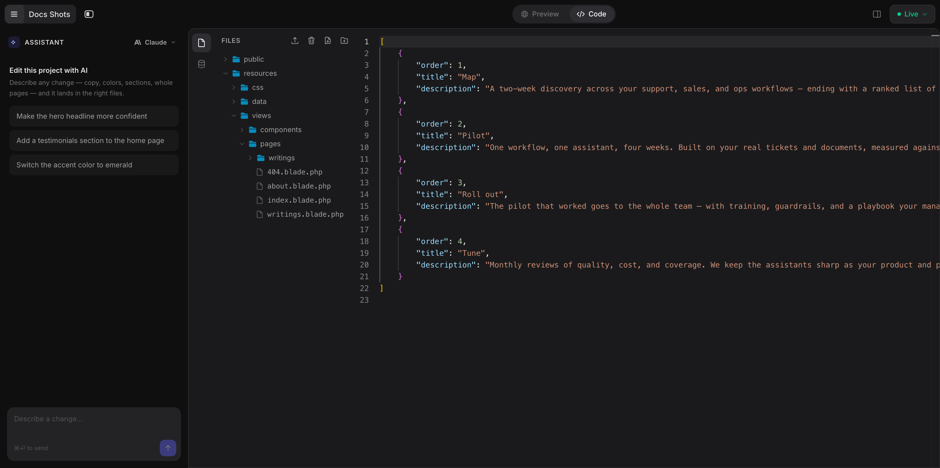 A collection JSON file open in the editor