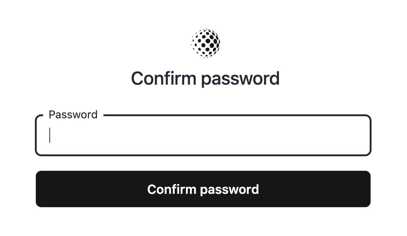 The password confirmation page