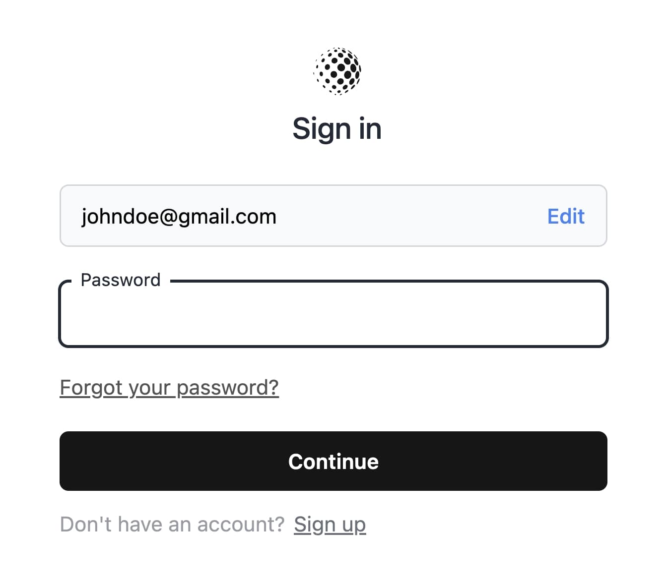 The login page