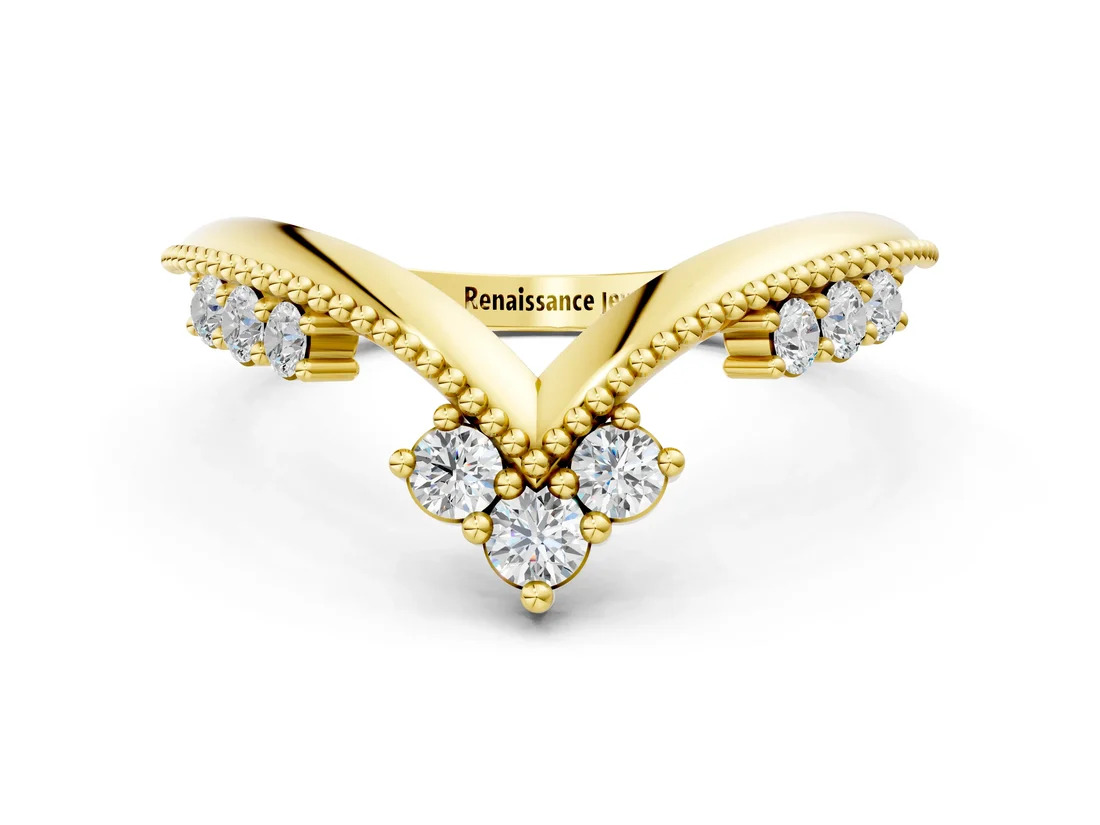 Yellow Gold Diamond Chevron Milgrain Band