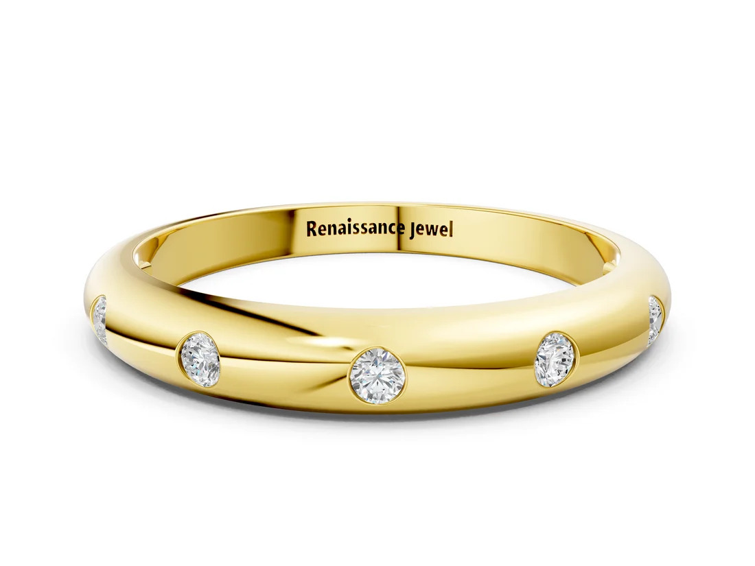 Yellow Gold Bezel Set Round Diamond Comfort Fit Band