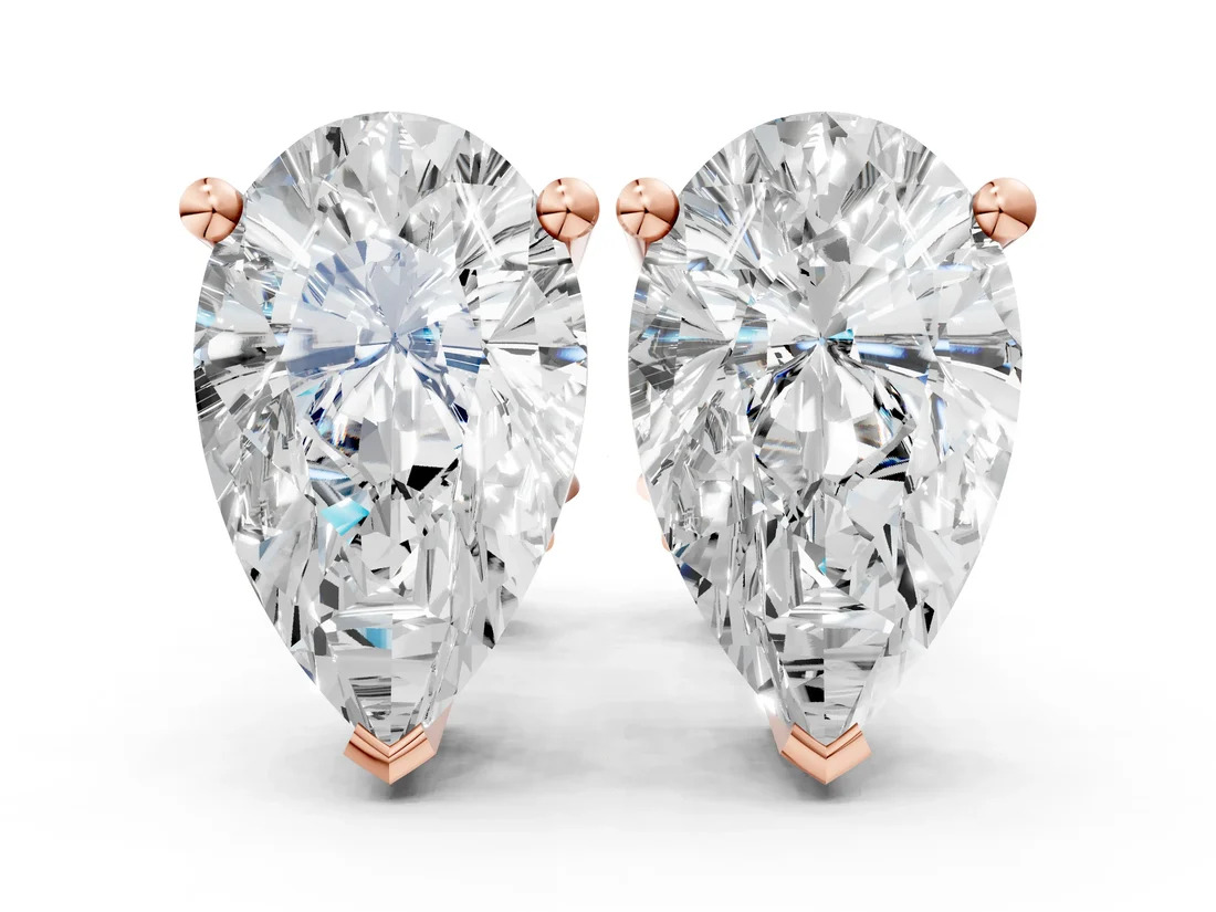 Rose Gold Pear Cut Diamond Stud Earrings