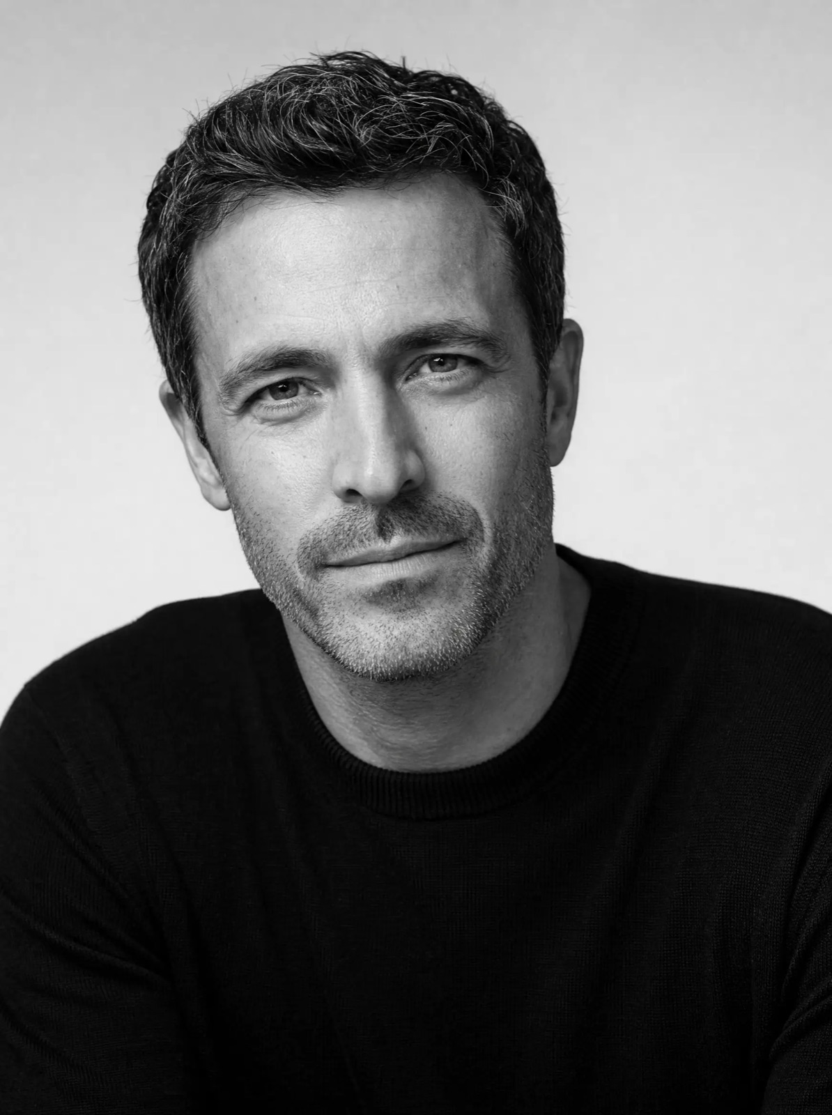Black and white studio portrait of Jordan Vale