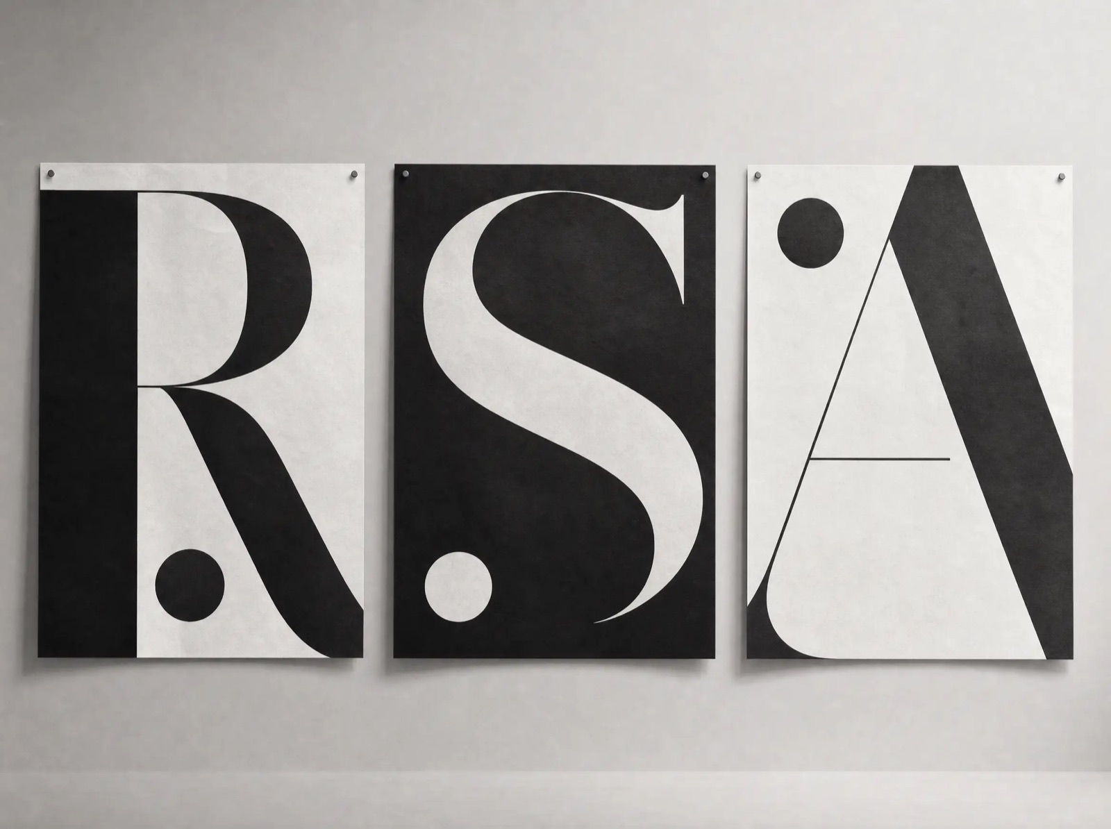 Meridian poster series — large typographic posters on a gallery wall