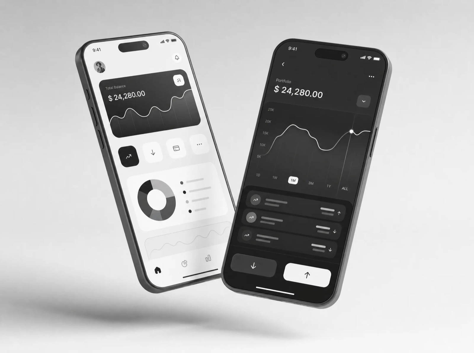 Pulse mobile app screens showing charts and clean typography
